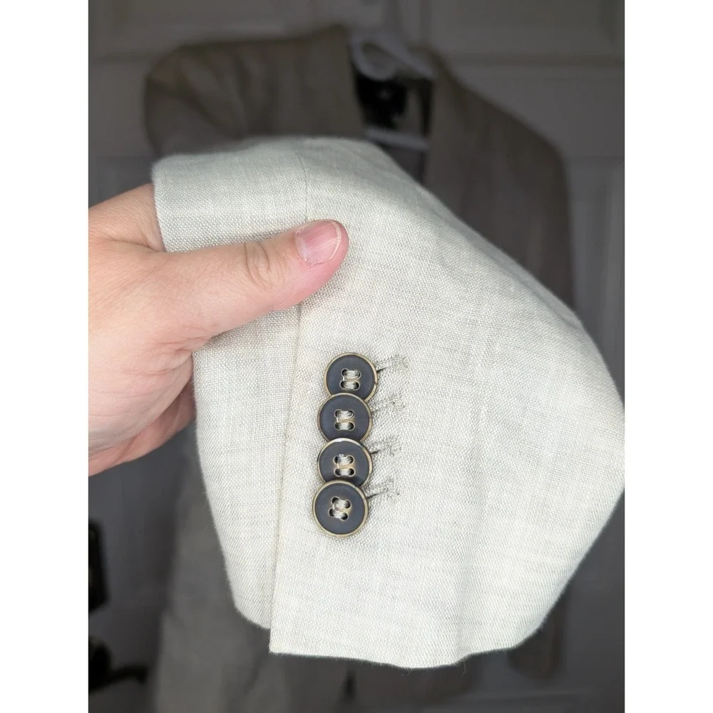 H&M Slim Fit Light Beige Linen Jacket Blazer Size 38R Coastal Beach Sport Coat